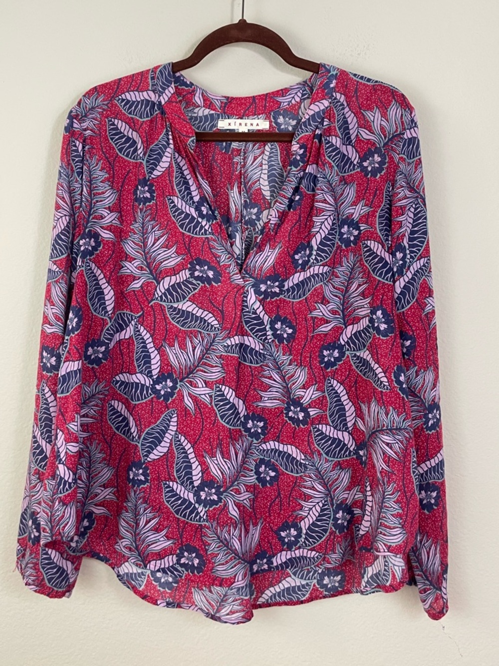 XiRENA Pink Floral Long Sleeve Popover Cotton Blouse Size Medium